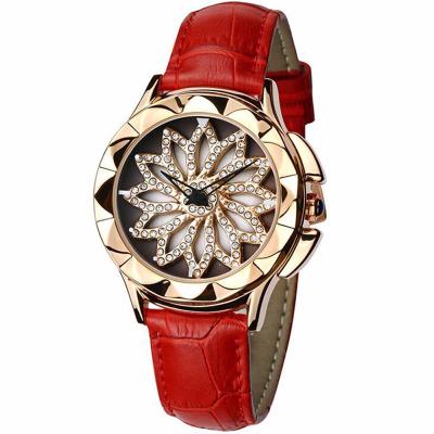 China Best Gift Non-Specific Attractive Newcomer Leather With Rotating Dial Rhinestone Watches For Girls Women for sale