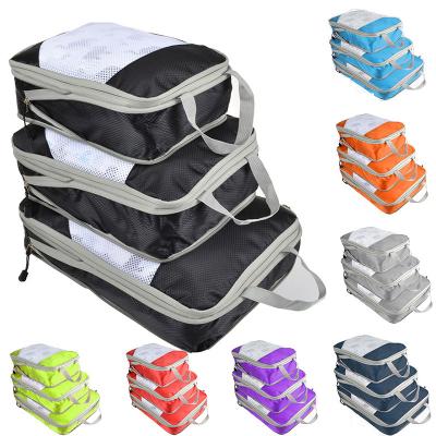 China With Custom Printing 3 In 1 Packing Cubes In 1 Waterproof Foldable Compressed Travel Set Expanded Storage Bag For Travel Nylon Polyester for sale