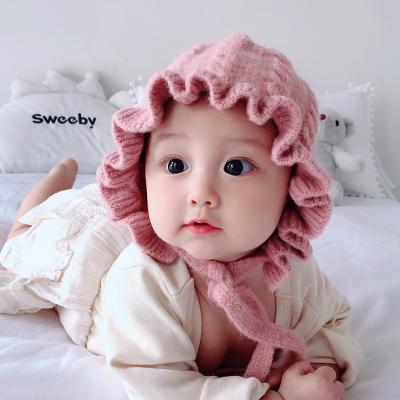 China COMMON Winter Children Hats Baby Knitted Baby Hat Winter Kids Cute Flower Lace Hat Baby for sale