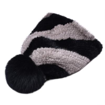 China JOINT Wholesale Custom Knitted Real Mink Fur Pom Pom Hats Fox Fur Ball Hat for sale