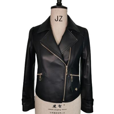 China Women's Motorcyclestyle Leather Jacket Breathable Biker Short Jacket Sheepskin Jacket for sale