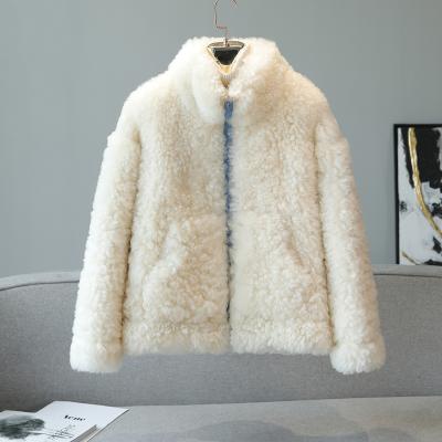 China Short White Fur Coat Teddy Coat Women Shearing Sheep Teddy Bear Fur Coats Real Women Winter Jackets Breathable for sale