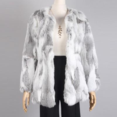 China Lady Rabbit Fur Coat Woman Jacket Breathable Real Long Fur Butoons for sale