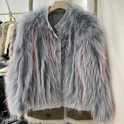 China Breathable Winter Thick Warm Real Fur Outwear Real Raccoon Fur Shorts Jackets Raccoon Coat Winter Demio Knitted Fur Coat for sale