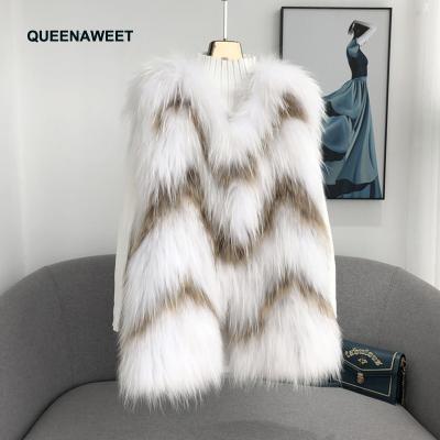 China Raccoon-Fur-Waistcoat Breathable Mid Long Water Ripple Coat Fur Coat Girls Fur Vests Jacket Breathable for sale