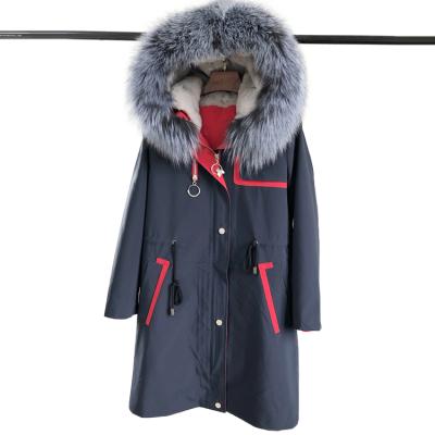 China High Quality Breathable Winter Fur Collar Hood Overcoat Warm Real Fur Parka Women Silver Coat Women Coat for sale