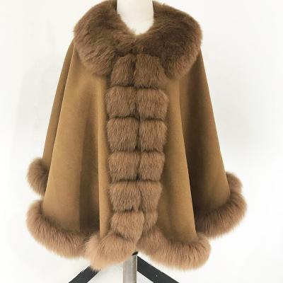 China Wholesale Luxury Cashmere Fashion Cashmere Poncho With Real Fox Fur Shawl Winter for sale