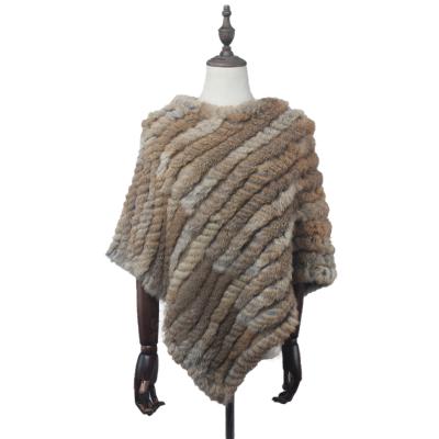 China Natural Real Rabbit Fur Poncho Women Fashion Style Knitted Shawl Ladies Natural Fur Cape for sale