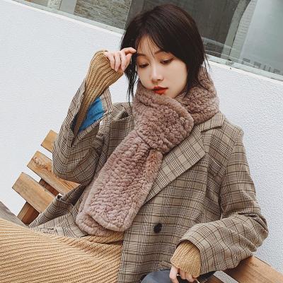 China Fashion Long Winter Real Fur Scarf Women Knitted Rex Rabbit Long Collar for sale