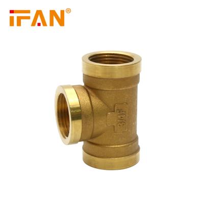 China IFAN Manufacture Yellow Equal Brass Female Tee Water Plumbing Adapter Copper Fitting Thread Pipe Fitting for sale