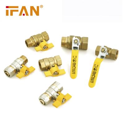 中国 IFAN 58-3 Brass Ball Valve Yellow Color 3/4 Inch Size PN25 Yellow Long Handle Male Thread Gas Valve Fitting For Gas Control 販売のため