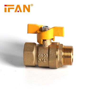 China IFAN 58-3 Brass Ball Valve Yellow Color 3/4 Inch Size PN25 Yellow Butterfly Handle Male Thread Gas Valve Fitting For Gas Control zu verkaufen