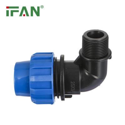 China Wholesale Manufacture Price IFAN PP Compression Fittings Dark Blue HDPE Male Elbow For Farm Irrigation System Free Sample zu verkaufen