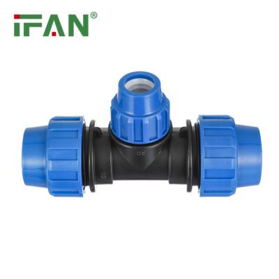 China PP Compression Fittings IFAN Wholesale Price Dark Blue HDPE Reduce TEE For Farm Irrigation System Free Sample zu verkaufen