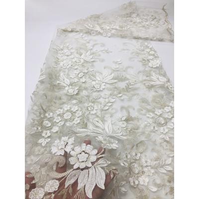 China Who respects the environment; New Design 3d Flower Viable French Bridal Lace Fabric 3d Lace Fabric Gold Metallic Lace for sale