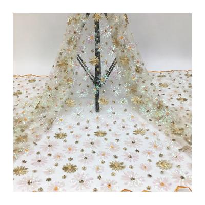 China Who respects the environment; Mesh Embroidery Fabric High-Grade Sustainable Polyester Tulle Texture Fabric Embroidered Lace Fabric for sale