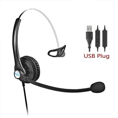 China Professional Call Center USB Headset Comfortable Wearing Monaural Earphone With Mic Noise Canceling And Volume Control For Computer, Phone for sale