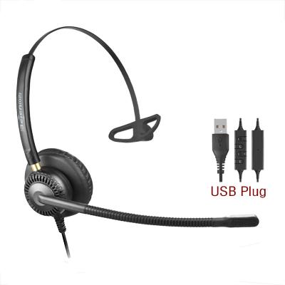 China USB Earphones Call Center Comfortable Wearing Professional Cable Single Side Headsets With Noise Canceling Mic And Mute Controls For Computer/PC for sale