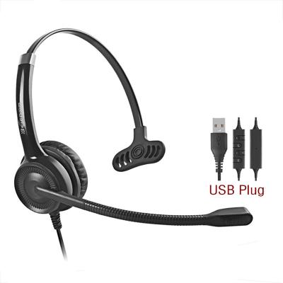 China Comfortable Wearing Phone Professional Mono Wired Headsets Noise Cancel USB Headphones With Mic And Volume Control For Call Center / Office for sale