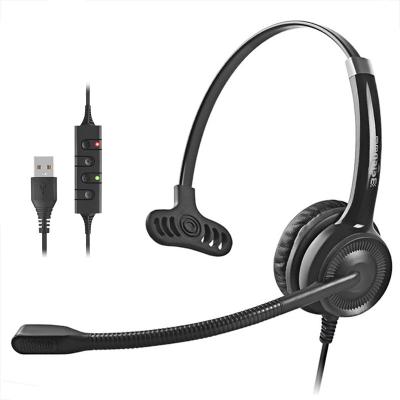 China Noise Canceling High Quality One Ear Headphones Wired Business USB Headset With Microphone Noise Canceling And Volume Control For Computer for sale