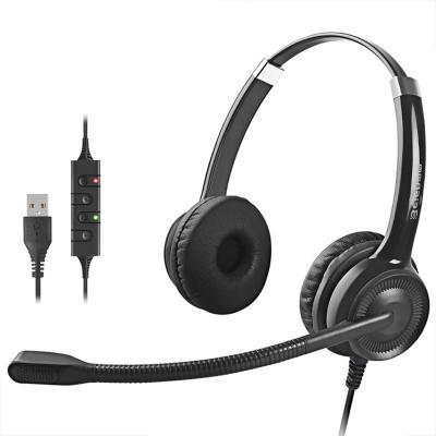 China Comfortable USB Wearing Good Quality Cable Noise Canceling Call Center Headset Desktop Computer Earphones With Microphone For Business for sale