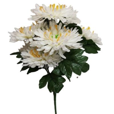 China Home Decotation 7 Daisy Flower Head White Silk Flower Artificial Bush for sale