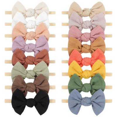 China For birthdays Wholesale  Seamless  Nylon Hairbands With Cotton Hair Bows  for Newborn Infant Toddler Baby Headband for sale