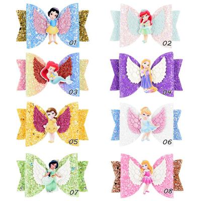 China For birthdays Wholesale Colorful Princess Hair Clip Glitter Hair Bows with Clip Girls Hair Accessories for sale