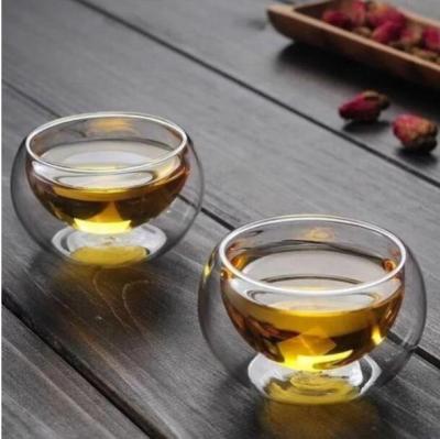 China Pretty Double Wall Glass Tea Sliding Crystal Glass Set Of 6 for sale