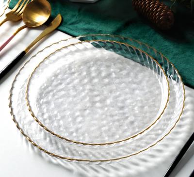 China Sustainable Hammer Dinner Plates - Glass Charger Dishes with Gold Rim - Dish Chargers Wedding Decor Place Mat Set for sale