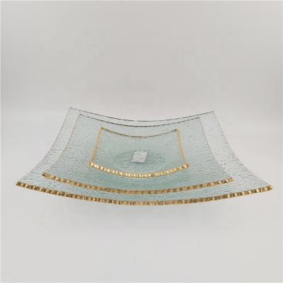 China Sustainable Green Glass Charger Plates /9 Inch Square Gold Rim Glass Charger Plates for sale