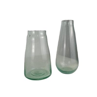 China Country Custom Recycled Light Green Cylinder Clear Crystal Glass Vase With Bubble Effect for sale