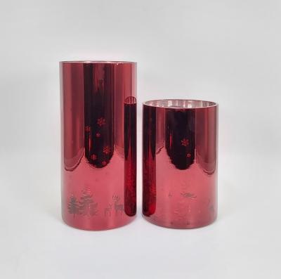 China Country Christmas Dark Red Cylinder Crystal Hurricane Candle Holder Home Glass Vases for sale