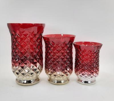 China Country Design Crystal Glass Vase With White Red Embossed Background for sale