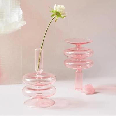 China Morden Luxury Charming Luxury Vintage Crystal Glass Aroma Flower Vase Pink Colored Transparent Set for sale