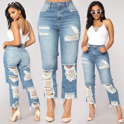 China Breathable European And American Character Slim Stretch Washed Ladies Ripped Jeans for sale