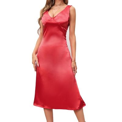 China Anti-Static Ladies Women Clothing Customized Satin Summer Elegant Casual Dresses Women Sleeveless Evening Party Dress for sale