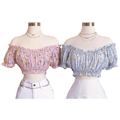 China 2022 Sexy One-shoulder Women Navel Anti-pilling Lantern Sleeve Shirts Strapless Exposed Crop Top Shirt for sale