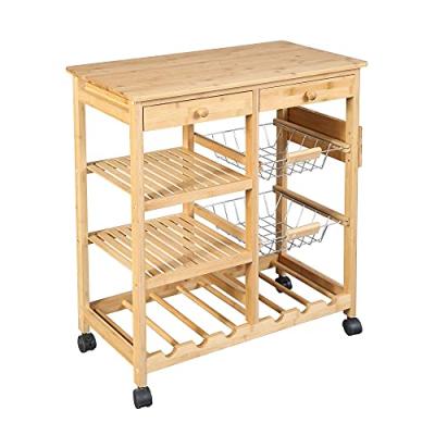 China FOOD Cheap 3 Tier Mobile Storage Trolley Cart Kitchen Vegetable Storage Cart Bamboo Dining Cart for sale