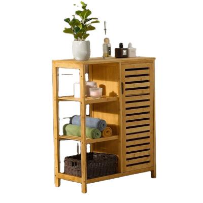 China Modern Universal Storage Cabinet Cupboard With Doors Open Shelves Floor Cabinet Bathroom Louvered Bamboo Cabinet for sale