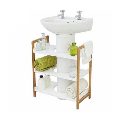 China Wholesale Under Sink Shelf Low Price Kitchen Bathroom 3 Layers White Storage Shelves Bathroom Under Sink Bamboo Shelves for sale