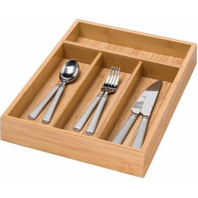 China Customized Viable Kitchen Storage Organizer Expandable Cutlery Tray Bamboo Drawer Wood Adjustable Cutlery for sale