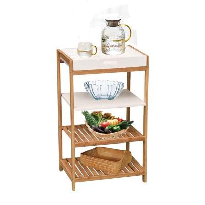 China Viable Bamboo Storage Rack Kitchen Fruit Vegetable Display Organizer Rack 4 Tier Kitchen Storage Rack Shelf Storage Holders & Racks for sale