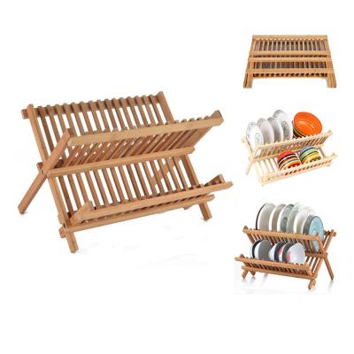 China Viable Promotional Price Kitchen Dish Two Tier Bamboo Wooden Folding Dish Drying Rack Rack for sale