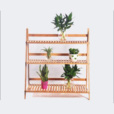 China Sustainable Top Quality Three Tier Flower / Shoes Folding Bamboo Flower Stand for sale