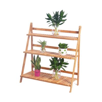 China 2021 Modern High Quality 3 Tiers Folding Flower Plant Pot Shelf Holder Bamboo Wooden Stand for sale