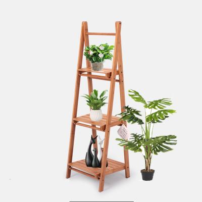 China Good Quality Viable Three Tier Flower Rack Holding Plant Display Stand Wood Rack for sale