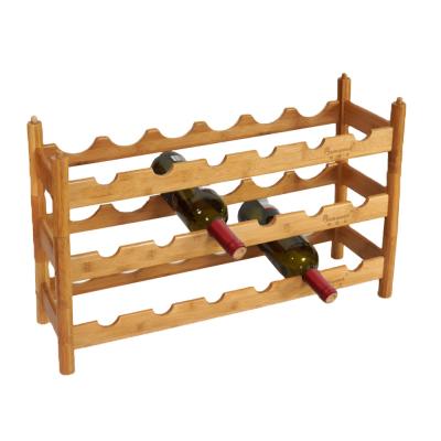 China Eco-Friendly Wine Rack Countertop Good Quality Four Tier Bamboo Wooden Wine Rack for Kitchen and Party for sale