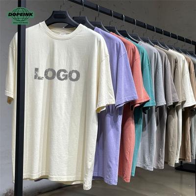 China Anti-pilling Custom Logo Tee Vintage Blank Plain Tshirt Cotton Stone Washed T-Shirt Printing Men Acid Washed T Shirt for sale