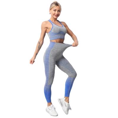 China 2021 New High Quality Breathable Knit Striped Women's Tank Tops Seamless Pants 3 Piece Yoga Suit Sportswear Set for sale